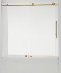 Villena 60" W x 58" H Single Sliding Frameless Tub Door, Brushed Gold, 60 Inches