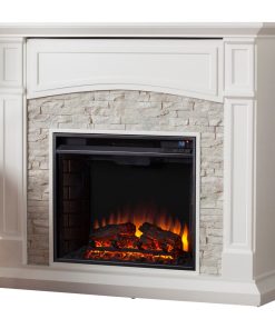 Witrock Electric Media Fireplace, White With White Faux Stone