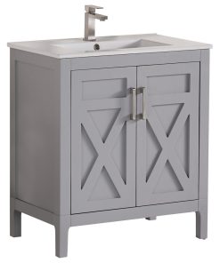 30" Vanity Wood Body With Premium White Ceramic, Light Grey