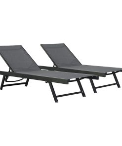 2 Pack Patio Chaise Lounge, Aluminum Frame With Acrylic Mesh Fabric Seat, Black