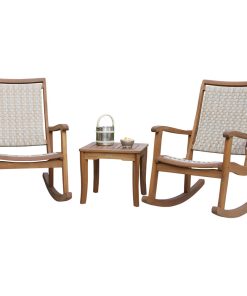 3-Piece Eucalyptus/Ash Gray Wicker Rocking Chair Set With Square Accent Table