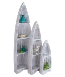 White Wood Coastal Shelving Unit Set of 3 76", 57", 37"H