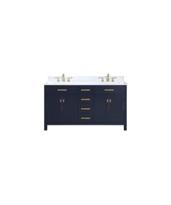 60" Navy Blue Bathroom Double Vanity Sink Set With White Quartz Top