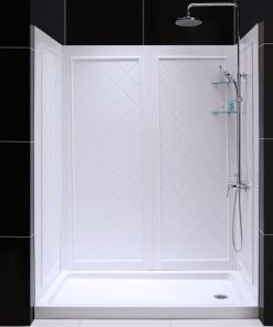 30 D x 60 W x 76.75 H Right Drain Acrylic Shower Base, QWALL-5 Backwall, White