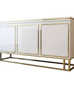 59" White Wood Sideboard Buffet Cabinet With Storage 3 Doors Gold Base