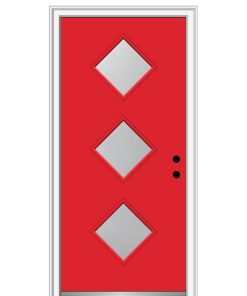 36 in.x80 in. 3 Lite Frosted Left-Hand Inswing Painted Steel Door