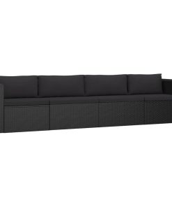 vidaXL 4 Piece Patio Sofa Set with Cushions Poly Rattan Black Garden Seat