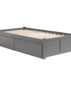 Transitional Twin Size Platform Bed, Hardwood Construction With Drawers, Grey