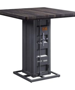 Transitional Dining Table, Industrial Container Base With Cabinet & Walnut Top