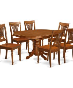 7-Piece Avon Dining Table With Leaf and 6Hard Wood Chairs, Saddle Brown