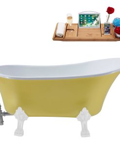 55" Streamline N354WH-BGM Clawfoot Tub and Tray With External Drain