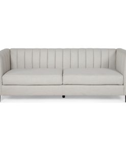Violet Channel Stitched Fabric 3 Seat Sofa, Beige and Dark Brown