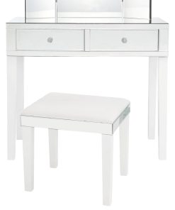 Venecia Mirrored 2-Drawer Vanity Table With Stool Set, White