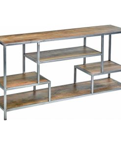 72" Tall Narrow Rustic Industrial Free Standing Staggered Etagere Shelf Roberto