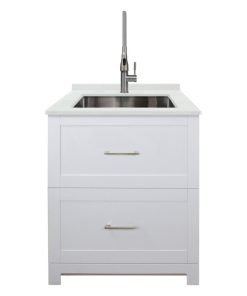 Transolid 29"x25.5" Quartz Laundry Sink and Cabinet with Faucet, Matte White