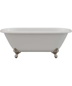 60" Cast Iron Double Ended Tub Without Faucet Holes, Brushed Nickel Feet