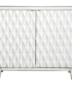 2 Door Accent Cabinet with Geometric Carving, Antique White
