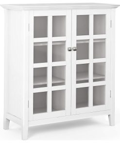 Storage Cabinet, Window Style Glass Door & 6 Inner Compartments, White