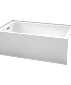 60" Alcove Bathtub, White, Left-Hand Drain, Overflow Trim, Brushed Nickel