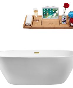 59" Streamline N700GLD Soaking Freestanding Tub and Tray With Internal Drain