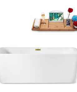 63" Streamline N682GLD Freestanding Tub and Tray With Internal Drain