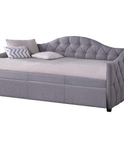 Traditional Twin Size Daybed, Button Tufted Sides and Back With Trundle, Gray