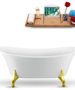 67" Streamline N1081GLD-IN-GLD Clawfoot Tub and Tray With Internal Drain