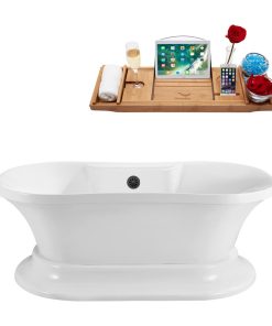 60" Streamline N180BGM Soaking Freestanding Tub and Tray With External Drain