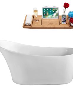 59" Streamline N-820-59FSWH-FM Soaking Freestanding Tub With Internal Drain