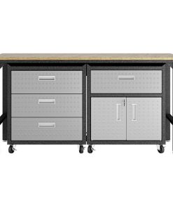 3-Piece Fortress Mobile Space-Saving Garage Cabinet and Worktable 5.0, Grey