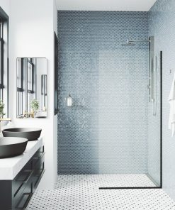 VIGO Frameless Fixed Shower Screen With Clear Glass, Matte Black
