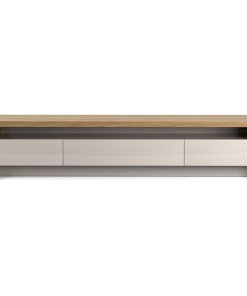 Sylvan 85.43" TV Stand With 3-Drawers in Nature Wood and Off White