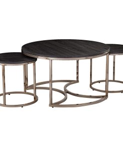 3 Pieces Coffee Table Set, Nesting Design With Champagne Frame and Espresso Top