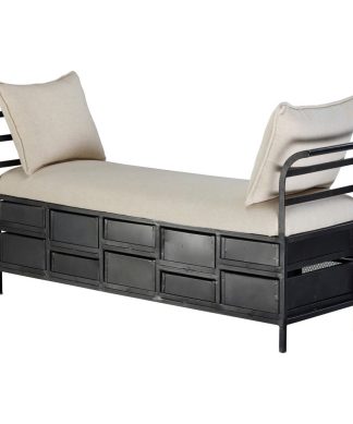 64" Long Upholstered Storage Bench With 10 Metal Drawers