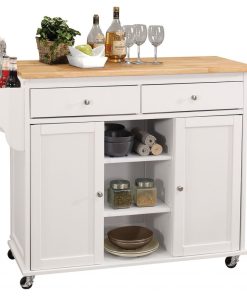 47"x18"x34" Natural And White Kitchen Island