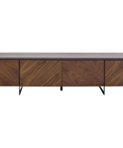 TV Entertainment Stand, Doors With Chevron Pattern, Rich Brown Finish