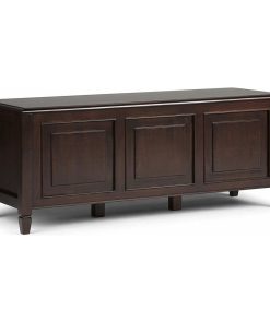 Traditional Storage Bench, Pine Wood With Paneled Accents, Dark Chestnut Brown