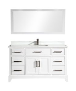 Vanity Art Vanity Set With White Stone Top, 60", White, Standard Mirror