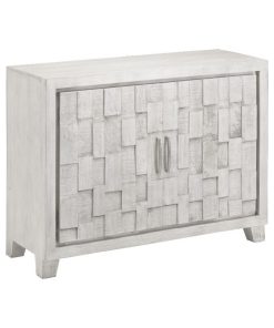 White Accent Cabinet Small Sideboard Hand Carved Door Mosaic Details