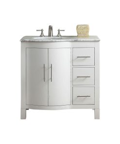 36 Inch White Bathroom Vanity with Choice of Offset Sink, Sink on the Left