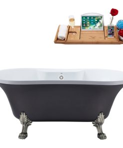 60" Streamline N105BNK-WH Soaking Clawfoot Tub and Tray With External Drain