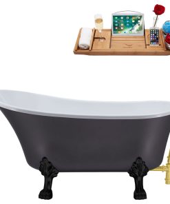 63" Streamline N351BL-BGL Soaking Clawfoot Tub and Tray With External Drain