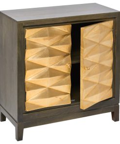 36" Gold Accent Cabinet Geometric Pattern 2 Brass Doors Wood Base Greece