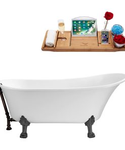 63" Streamline N342BGM-ORB Soaking Clawfoot Tub and Tray With External Drain