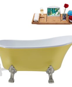 63" Streamline N350BNK-WH Soaking Clawfoot Tub and Tray With External Drain