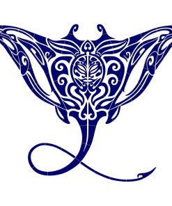Tribal Manta Ray Porcelain Swimming Pool Mosaic 60"x47", Blue