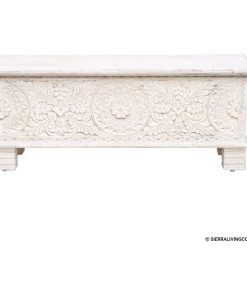 White Handcarved Solid Wood Storage Trunk