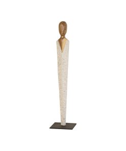 56" Tall Artisan Sculpture Solid Hardwood Vested Female Natural White Gold 415