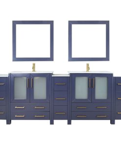 Vanity Art Vanity Set With Ceramic Top, 96", Blue