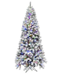 12' Flocked Alaskan Pine Christmas Tree With Multi-Color LED String Lighting